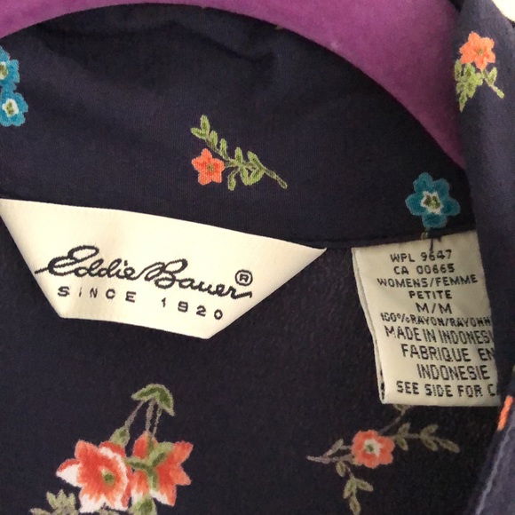Vtg Eddie Bauer navy floral cottagecore prairie midi shirt dress button down M - Picture 3 of 13